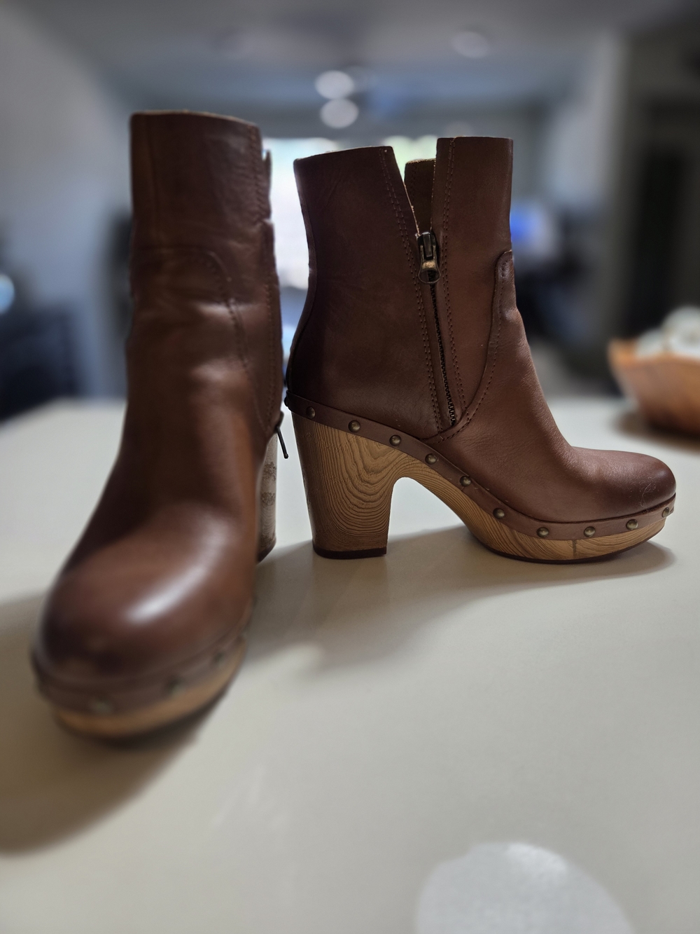 Kork-Ease Brown Leather Studded Clog Ankle Boots